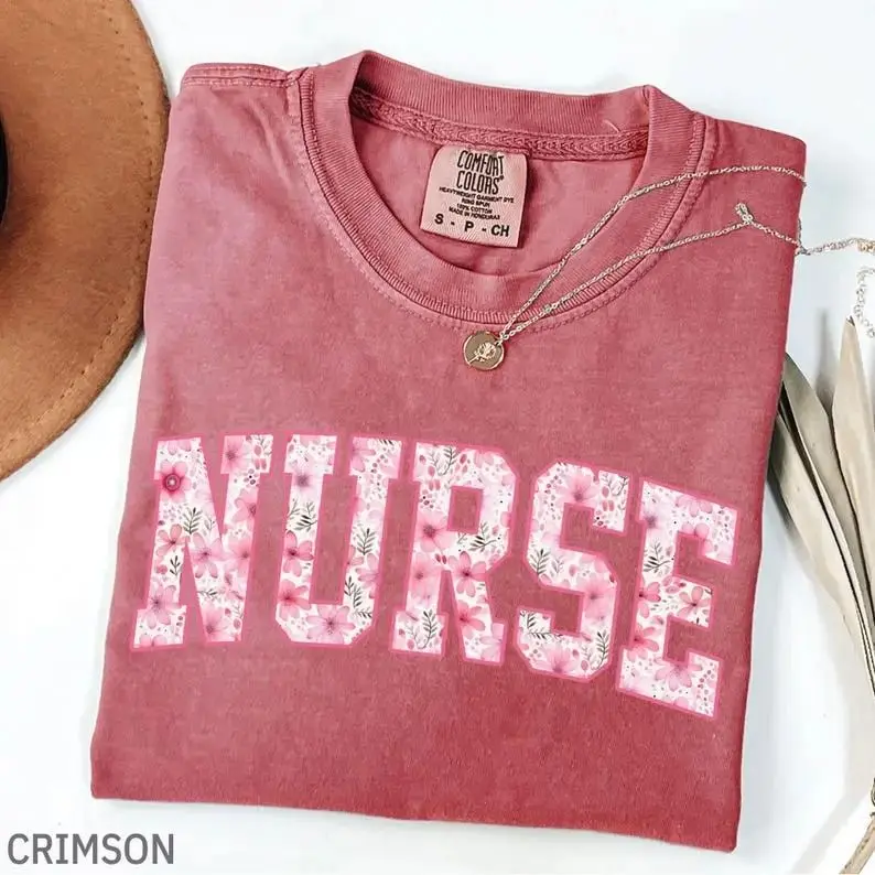 Comfort Colors Floral Nurse ShIrt, Nursing School Unisex T-shirt, Cute Floral Nurse Gift for Daily Wear, Apparel Made In The US - Caps Apparel		