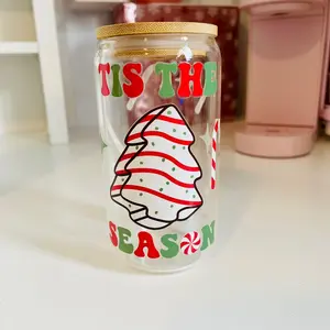 Little Debbie Christmas tree glass cup with lid and straw