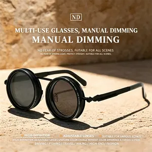 Retro Round Polarized Sunglasses With ND9 Adjustable Dimming, Lightweight Fashion Eyewear For Outdoor, Travel And Everyday Casual Use