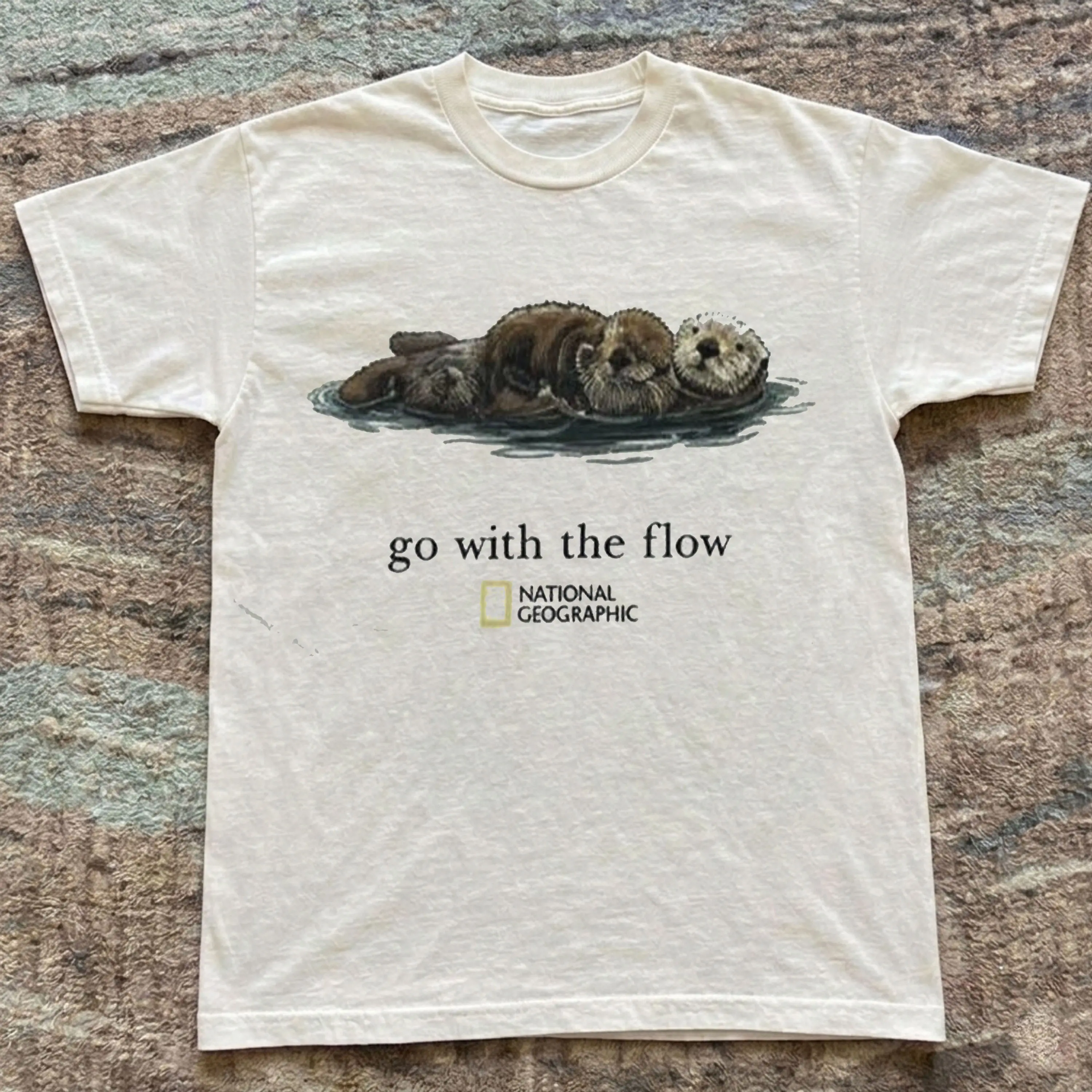 Vintage Style Otter “Go With The Flow” Graphic Tee, Unisex Vintage Graphic Tees Gothic Grunge Y2K Emo Scene Amity Affliction Style Clothes Men Women Streetwear