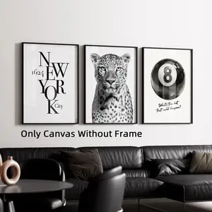 3pcs Frameless Black & White Leopard Fashion Wall Art, Stockholm Modern Aesthetic Chic Apartment Poster, Stylish Y2K Animal Print, Artwork Wall Painting For Gift, Wall Decor For Living Room, Bedroom, Dorm, Room Decor, Corridor