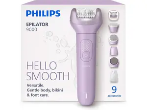 Philips Epilator Series 9000 - Cordless Wet and Dry Electric Epilator, Hair Removal for Legs, Body and Bikini, with ProGuide, 9 Accessories Including Pedicure Head, 60 min. Runtime, Model BRE728/00
