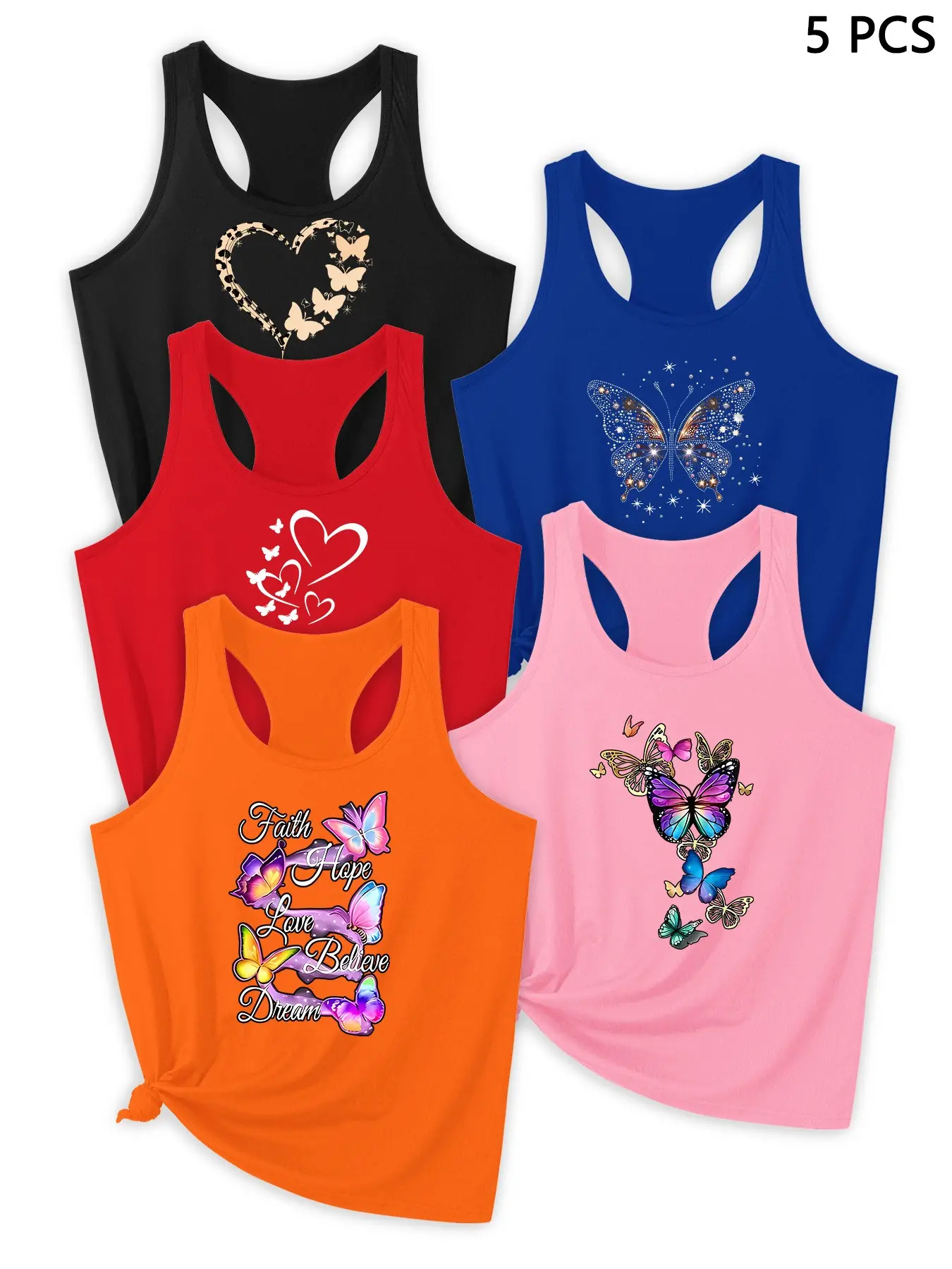 2026 Trendy Heart Letter Print Tank Tops, Sleeveless Sports Vest, Outdoor Sports Wear, Deep Blue Set, Casual Summer Yoga Shirts, Sleeveless Vests