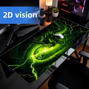1pc XXXL 39.37×19.69 Green Dragon Lightning Gaming Mouse Pad, Desk Mat, Gaming Mat, Extended Mousepad, Extra Large Size, Green Dragon Lightning Design, Non-Slip Base, High-Definition Printed Surface, Suitable for Home Office And PC Gaming