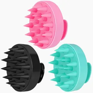 Scalp Massager 3 Pack Eco-Friendly Soft Silicone Shampoo Brush Hair Scrubber for Exfoliation & Dandruff Removal Pink Black Green