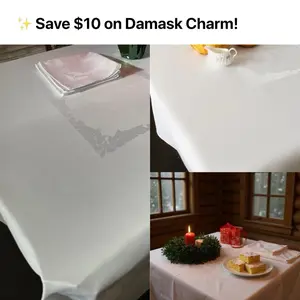 White Damask Tablecloth 64” square and 4 Napkins Set