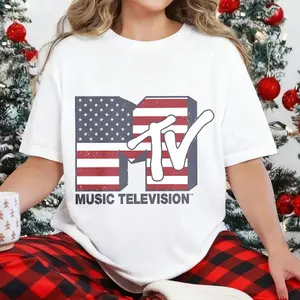 100 Percent Cotton Casual Style T-Shirt American Flag Mtv Music Television Design Summer Wear Gift For Music Lovers