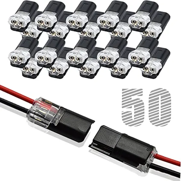 GMOX 50 Pack 2 Pin LED Wire Connectors, Low Voltage Quick Splice Terminal Connectors, Waterproof No-Soldering Electrical Cable Connectors, Fast Wire Connection Terminals for LED Strip Light Automotive Wiring