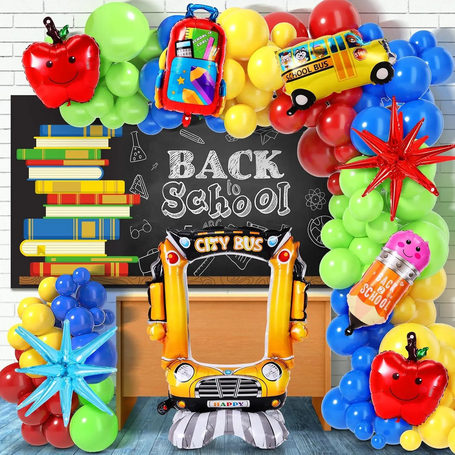 Back To School Balloon Arch Garland Kit - 155 Pcs Rainbow Balloons, Pencil Schoolbag Bus Foil Balloons For First Day Of School Kindergarten Welcome Back To School Classroom Party Decorations