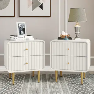 HLR Modern White Nightstand with Gold Handles – P2 MDF Frame, Easy Storage, Easy Assembly, Space-Saving – Bedroom, Living Room, Small Space, Elegant Design – Dust & Stain Resistant, Quick Clean, Versatile & Stylish, Perfect for Minimalist Rooms