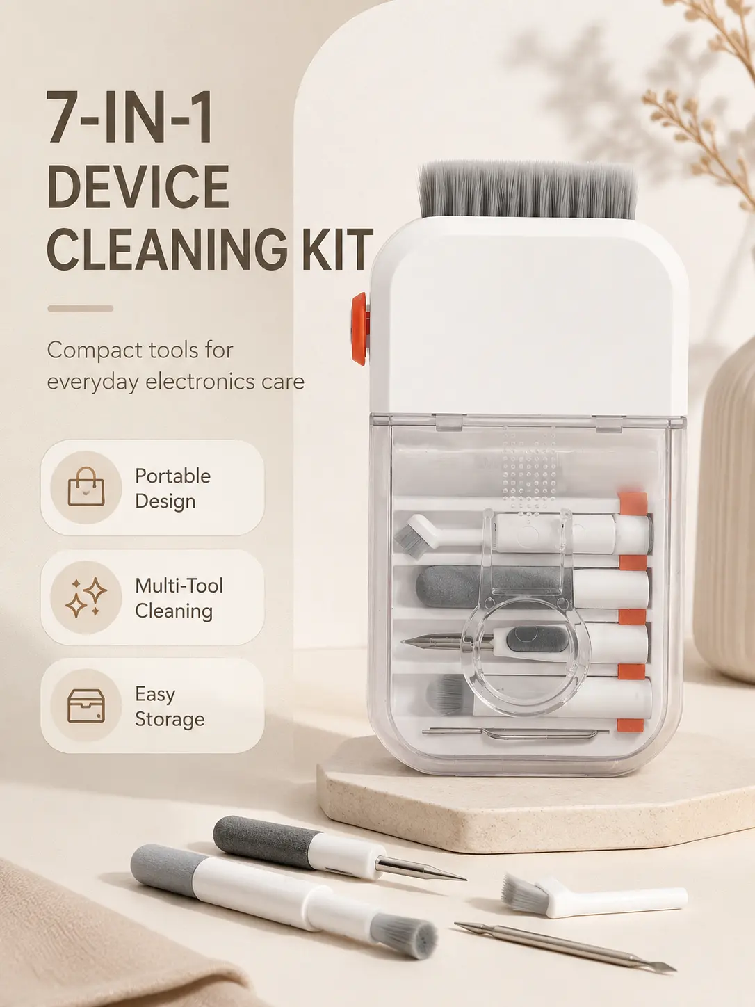 Portable Electronics Cleaning Kit - Multi-Tool Dust Cleaner for Smartphone, Keyboard, Laptop, Camera Lens, Charging Port