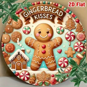 Retro Vintage Gingerbread Man Aluminum Sign 8x8 Inch Rustic Round Wall Decor for Kitchen Bar Cafe Funny Holiday Christmas Home Art