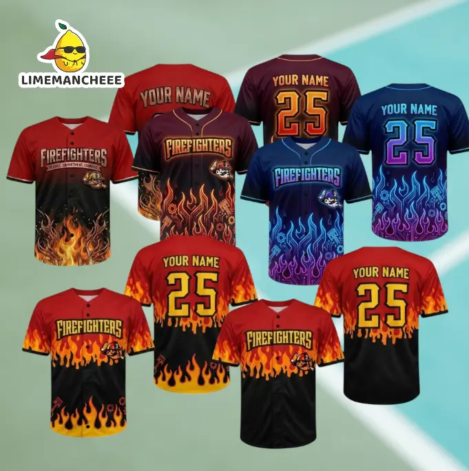 Unisex Firefighter-Inspired Polyester Button-Down Jersey - AOP Breathable Casual Wear, Machine-Washable Baseball Sports Shirt for Fire Rescue Fans, Ideal for Hanging Out, Machine Wash, Insulation, Full Closure, Durable, Wrinkle Resistance, Xxl, Multi-Size
