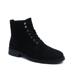 Men's Genuine Black Suede Cap Toe Boots Ankle Lace-up Fashion AZAR MAN