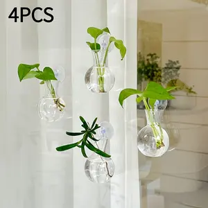 4/8pcs- hydroponic plants bottles, plastic hanging pieces for home gardening decoration acrylic wall-hung transparent vases, mini wall-hung plants breeding bottles, hanging vases, round vases for home decoration, plant themes.