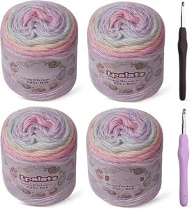 Ombre Yarn for Crocheting - 4x100g Soft 60% Cotton 30%  10%  Yarn - 962 Yds Gradient Cake Yarns for Knitting Shawls Blankets Sweater with 2 Crochet Hooks (4, Colour Gradient)
