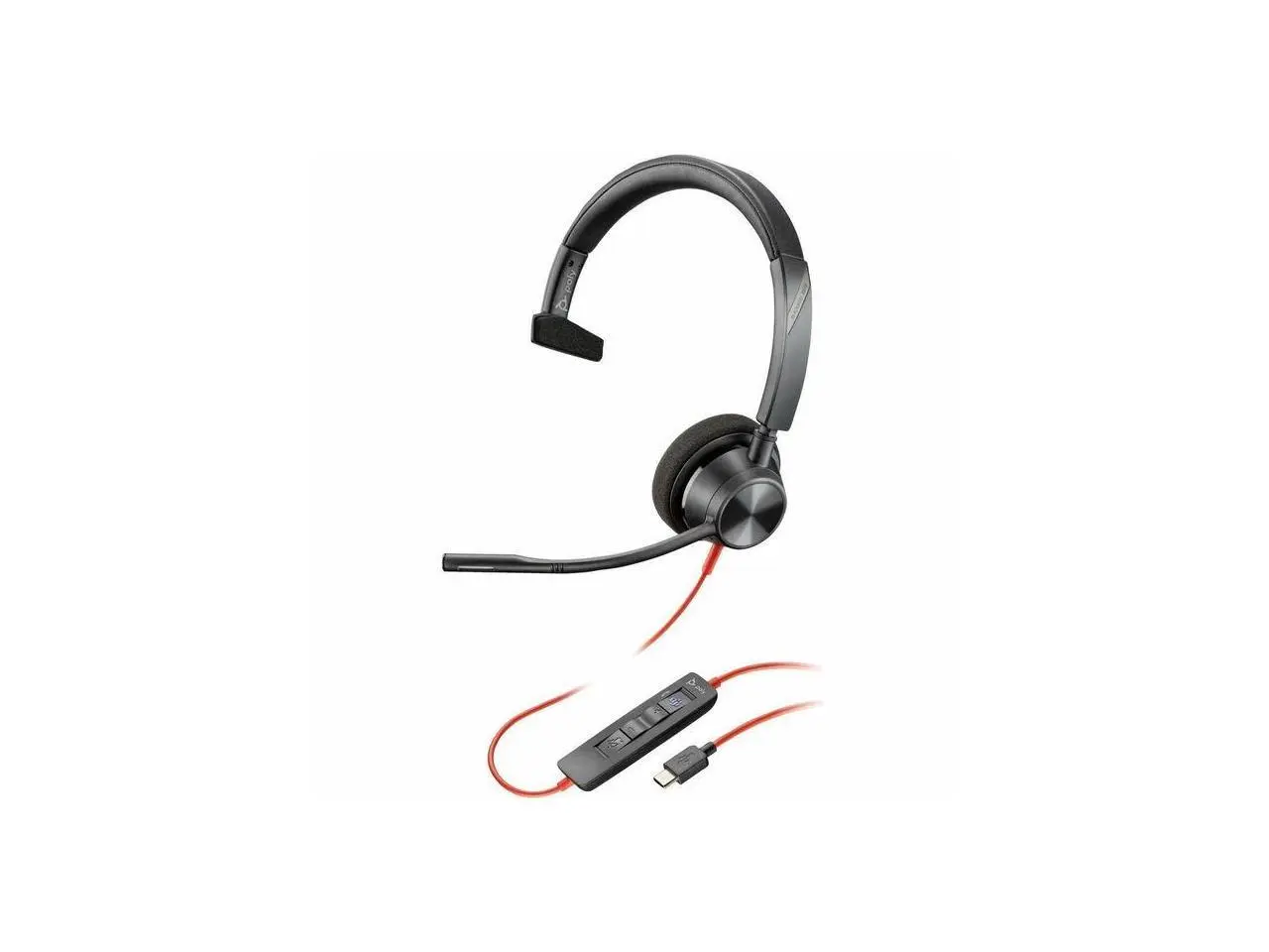 Poly Blackwire 3310 Monaural Microsoft Teams Certified USB-C Headset +USB-C/A Adapter - Microsoft Teams Certification - Mono - USB Type C, Mini-phone (3.5mm) - Wired - 32 Ohm - On-ear - Monaural - Ear