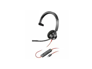 Poly Blackwire 3310 Monaural Microsoft Teams Certified USB-C Headset +USB-C/A Adapter - Microsoft Teams Certification - Mono - USB Type C, Mini-phone (3.5mm) - Wired - 32 Ohm - On-ear - Monaural - Ear