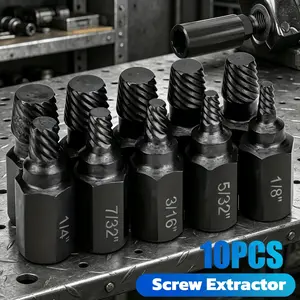 10Pcs Screw Extractor Set, High Hardness Bolt Remover Tool, Industrial Tools, Heavy Duty Damaged Screwdriver Extractor Kit for Broken Bolts, Nuts & Studs (1/8"-13/32")