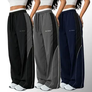 Women's 3-Pack Summer Lightweight Polyester Pants - Side Stripes, Loose Fit, Printed Design, Drawstring Cuffs, Casual Fashion, Elasticized Full-Length Casual Street Style Pants, Casual Fashion Pants  Activewear Womenswear Sportswear Athletic