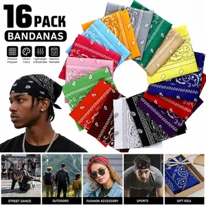 16 Pack Bandanas Multi Purpose, Cotton Scarf Headband Handkerchiefs for Women Men Boys Girls, Outdoor Party Favors, Neck Scarf for Dogs, DIY Crafts & Face Cover