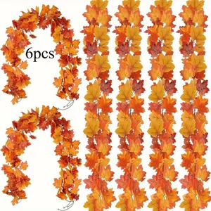 6 Piece Artificial Maple Leaf Vine, 3D Fall Leaf Wreath, Outdoor Thanksgiving Christmas Decoration, No Power Required, Garden Lawn Holiday Decor