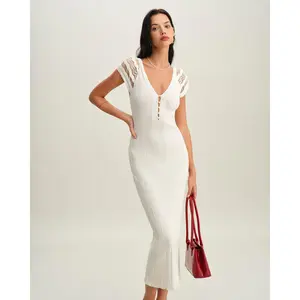 White Crochet Bodycon Sweater Dress