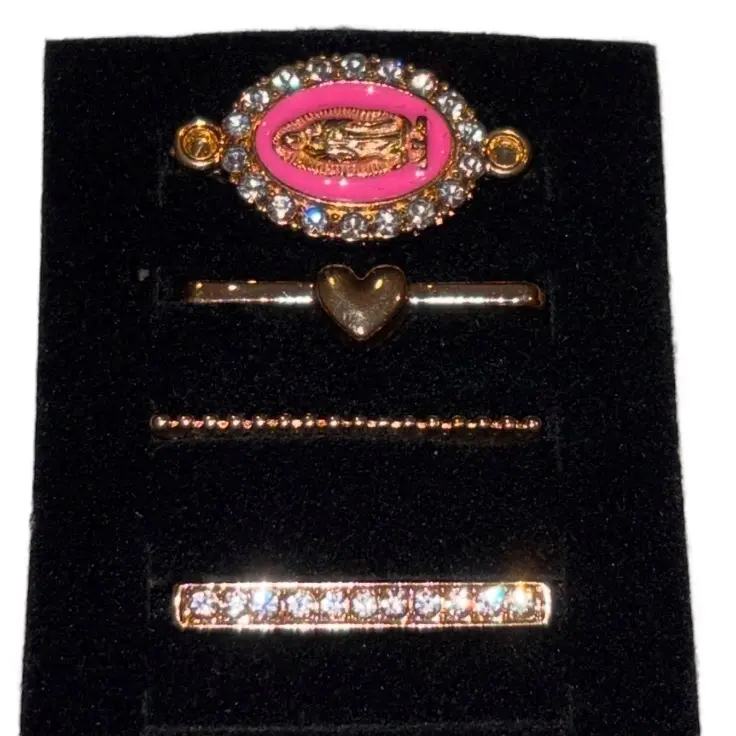 Virgen De Guadalupe Smart Watch Charm Set with 4 Elegant Pink and Gold Charms in Sleek Black Packaging for Customization Wearable Device