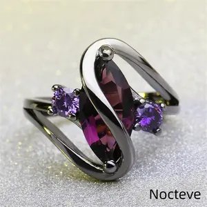 Women’s Marquise-Cut Simulated Sapphire Black Gold-Tone Base Alloy Ring, Dual Tone Glam Evening Jewelry Night Party & Elegant Feminine Lady Holiday Gift Wear