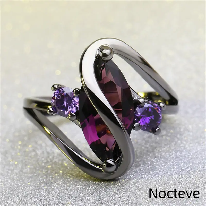 Women’s Marquise-Cut Simulated Sapphire Black Gold-Tone Base Alloy Ring, Dual Tone Glam Evening Jewelry Night Party & Elegant Feminine Lady Holiday Gift Wear