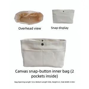 Simple Fashion New Large Capacity Canvas Liner Bag Multi-pocket Cosmetic Bag Travel Storage Bag, Multi-compartment Canvas Snap Liner Bag, Bag Organizer Divider Storage Bag, Travel Business Trip Cosmetic Storage Pouch