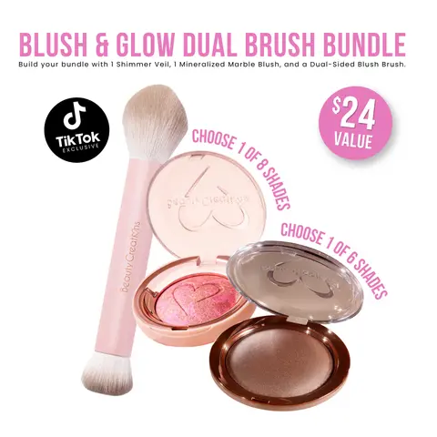 Beauty Creations Blush & Glow Dual Cosmetic Brush Bundle - Shimmer, Flawless, Lightweight, Radiant Makeup Brushes for Bronzer & Highlighter Application