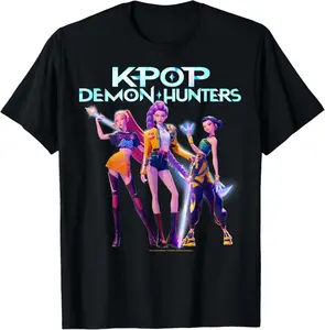 Kpop Demon Hunters Huntrix Heroic Poses Group Shot T-Shirt 100% Cotton