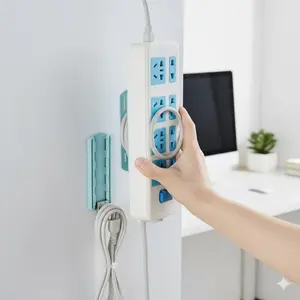 No-Drill Wall Outlet Cable Organizer, Reusable Cord Management Clips for Home Office Kitchen Bathroom with Strong Gel Tape, Damage-Free Wire Holder
