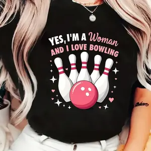 Cute Women's Bowling Graphic Tee – For Bowling Lovers Fun Pink Design, Ideal for Casual Outings & Game Nights Black CLL T-shirts-8206