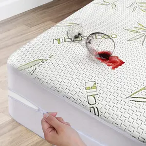 Mattress Protector with Zipper - 100% Waterproof Queen Size Cooling Mattress Cover - Ultra Soft Jacquard Fabric Breathable Noiseless Mattress Pad Covers - Zippered Mattress Encasement