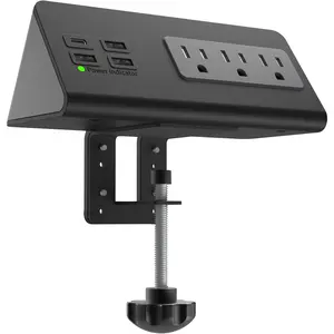 Nightstand Edge Mount Power Strip with USB-C Ports Tabletop Surge Protector Desk Clamp Power Sockets with 3 AC Outlets &4 Fast  USB Ports for Home Office Hotel and Dormitory