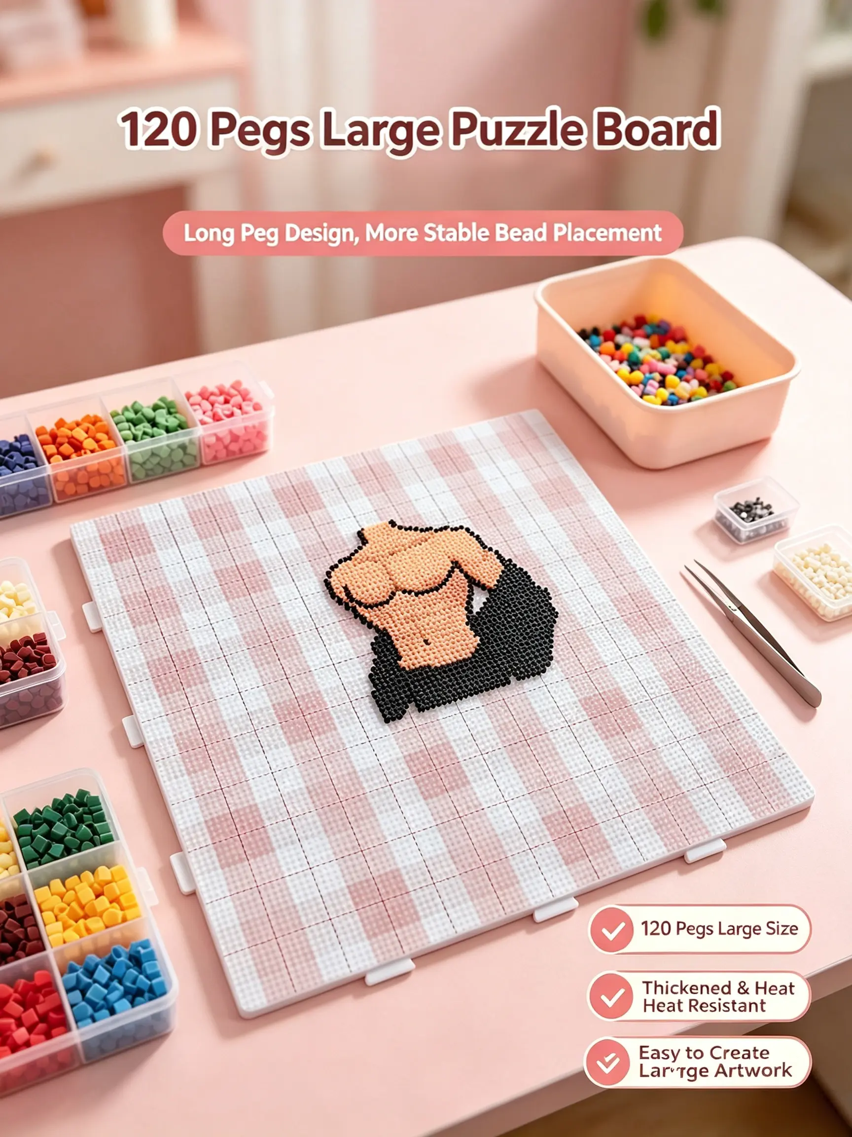 120-Pin Oversized Fuse Bead Pegboard, Heavy-Duty Heat Resistant Template for Pixel Art DIY Projects