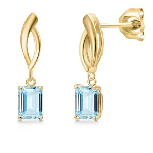 Gem Stone King 10K Yellow Gold Gemstone Birthstone Infinity Dangle Earrings | Emerald Cut 6X4MM | Gold Earrings for Women | Fine Jewelry Gifts for Her Mom Women Wife