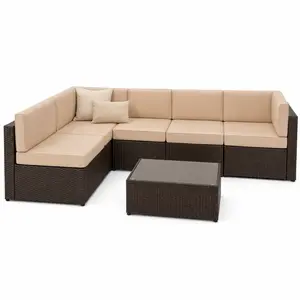 7-Piece PE Rattan Outdoor Sectional Sofa Set with Cushions, Wicker Patio Furniture Conversation Set for Porch, Deck, Garden & Backyard
