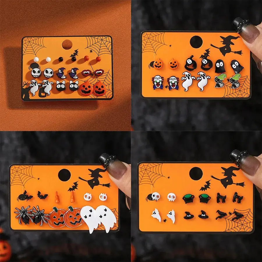 Unique Halloween Woman Earrings Set Pumpkin Ghost Spider Multiple Festival Elements Funny Ear Ornaments Friendship Gift Jewelry