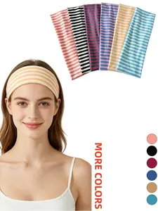 6 Pcs Women's Striped Headbands, Multicolor Horizontal Stripes, Casual College Style, Soft Elastic Fabric, Ideal for Daily & Sports Use, Workout Headbands