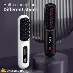 Portable Negative Ion Hot Comb, Wireless Hair Straightener for Sleek Styles, Boasts Long Battery Life with USB Fast Charging, Rapid Heating, 3 Adjustable Temperature Settings, Anti-Scald Design & 20-Min Auto-Off, Perfect for Travel and Home Use