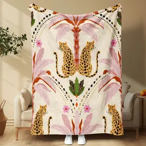 Boho Style Leopard Print Tassel Decor Throw Blanket Soft Warm Napping Blanket Bedding Supplies for Home Office Travel Camping Lightweight Cozy Fleece Blanket for All Seasons