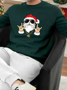 Men's Cartoon Santa Claus Print Round Neck Sweatshirt, Regular Fit Casual Long Sleeve Crew Neck Pullover for Fall & Winter, Men's Clothes for Daily Wear