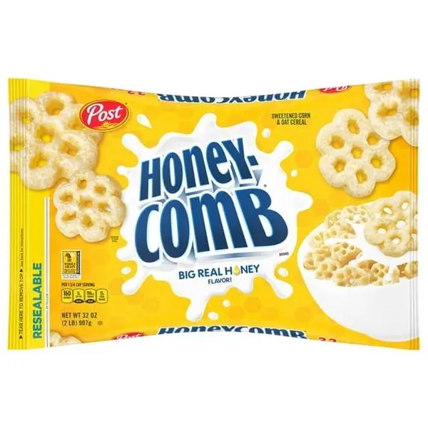Post Honeycomb Cereal, Made with Real Honey, Crunchy Sweet Corn & Oat Breakfast Cereal, Certified Kosher, Family Size 32 oz Bag