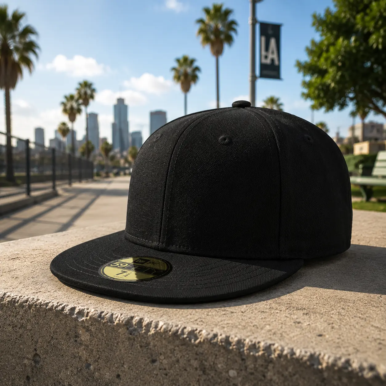 Black Fitted Baseball Cap | Blank Structured Flat Brim Hat for Men Women | Classic Streetwear Hip Hop Style Snapback Alternative