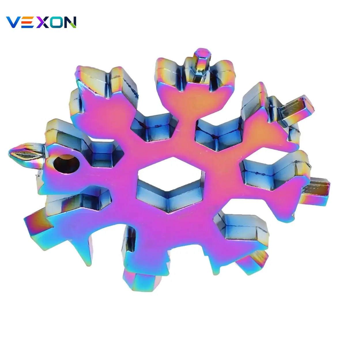 18-in-1 Hex Snowflake Mini Wrench – Durable, wear-resistant stainless steel; multifunctional keychain tool; portable for outdoor hiking; great Christmas gift for men.