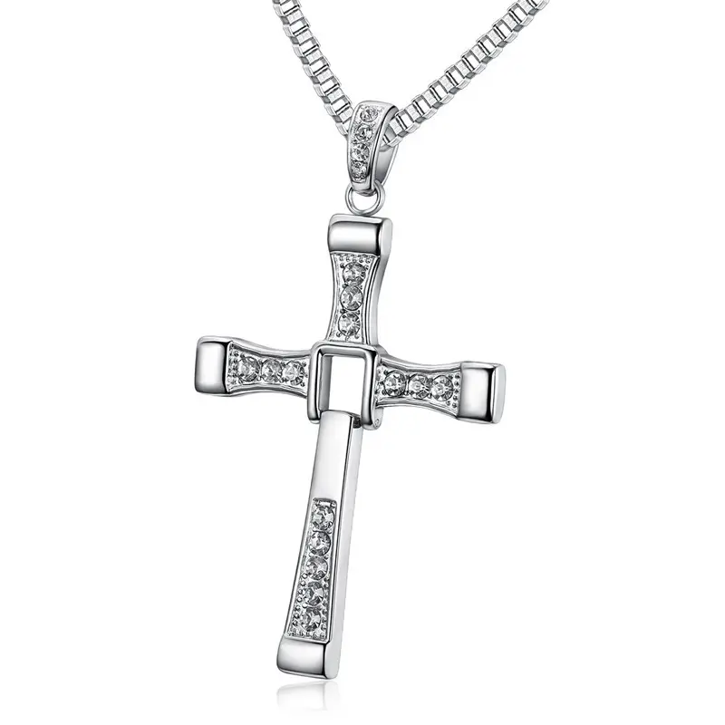 Fast and Furious Cross Necklace Unisex Fashionable Movable Pendant Jewelry Alloy Material Street Hip Hop Style Personalized Wear Accessories with Chain
