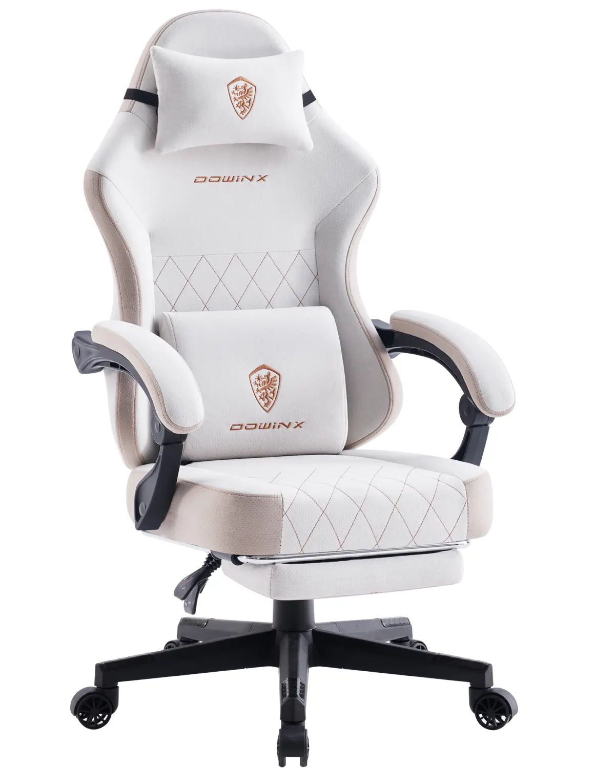 Dowinx Fabric Gaming Chair, Ergonomic Computer Chair with Footrest and Pocket Spring Cushion, Height Adjustable Video Gamer Chair with Lumbar Support for Adults Beige